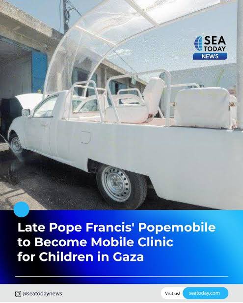 The most holy man on earth, the Pope. Who is Literally called the vicar of Jesus Christ did not donate a new church to Gaza.
He ordered for his PopeMobile to be used as a mobile hospital for children. 
The Pope understood that the most urgent need of that community was medicine