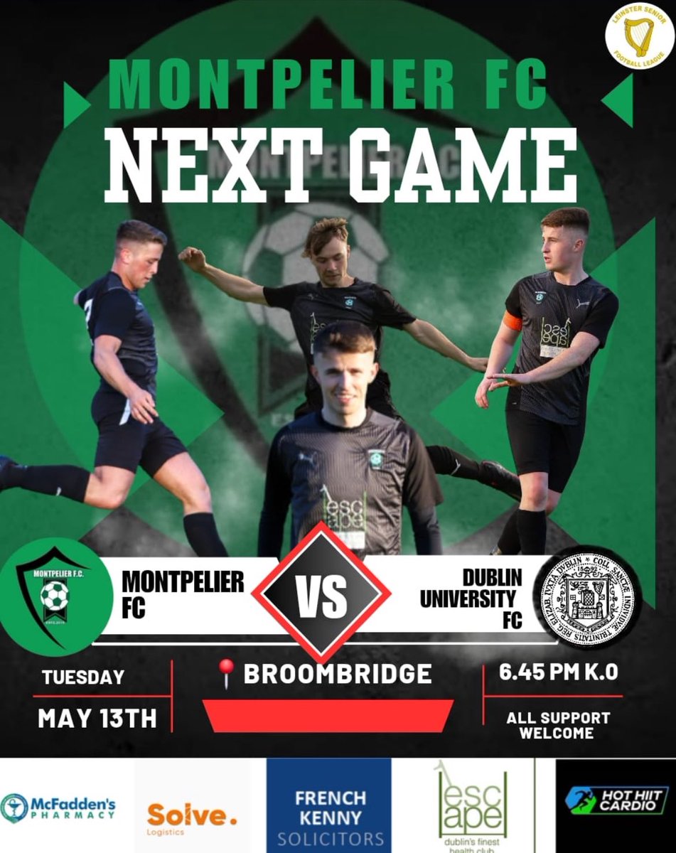 Montpelier FC (@mpfc20) on Twitter photo Fixture: <a href="/LSLLeague/">Leinster Senior League</a> Senior 1A
We welcome Dublin University to Broombridge this evening were a point will be enough to secure the league 🏆 kick off is 18:45 💚🖤
All Support Welcome 💚🖤
<a href="/AlQuinn2015/">LSL Live Update’s</a>
<a href="/FinalWhistleIE/">FinalWhistle.ie</a> Fixture: <a href="/LSLLeague/">Leinster Senior League</a> Senior 1A
We welcome Dublin University to Broombridge this evening were a point will be enough to secure the league 🏆 kick off is 18:45 💚🖤
All Support Welcome 💚🖤
<a href="/AlQuinn2015/">LSL Live Update’s</a>
<a href="/FinalWhistleIE/">FinalWhistle.ie</a>