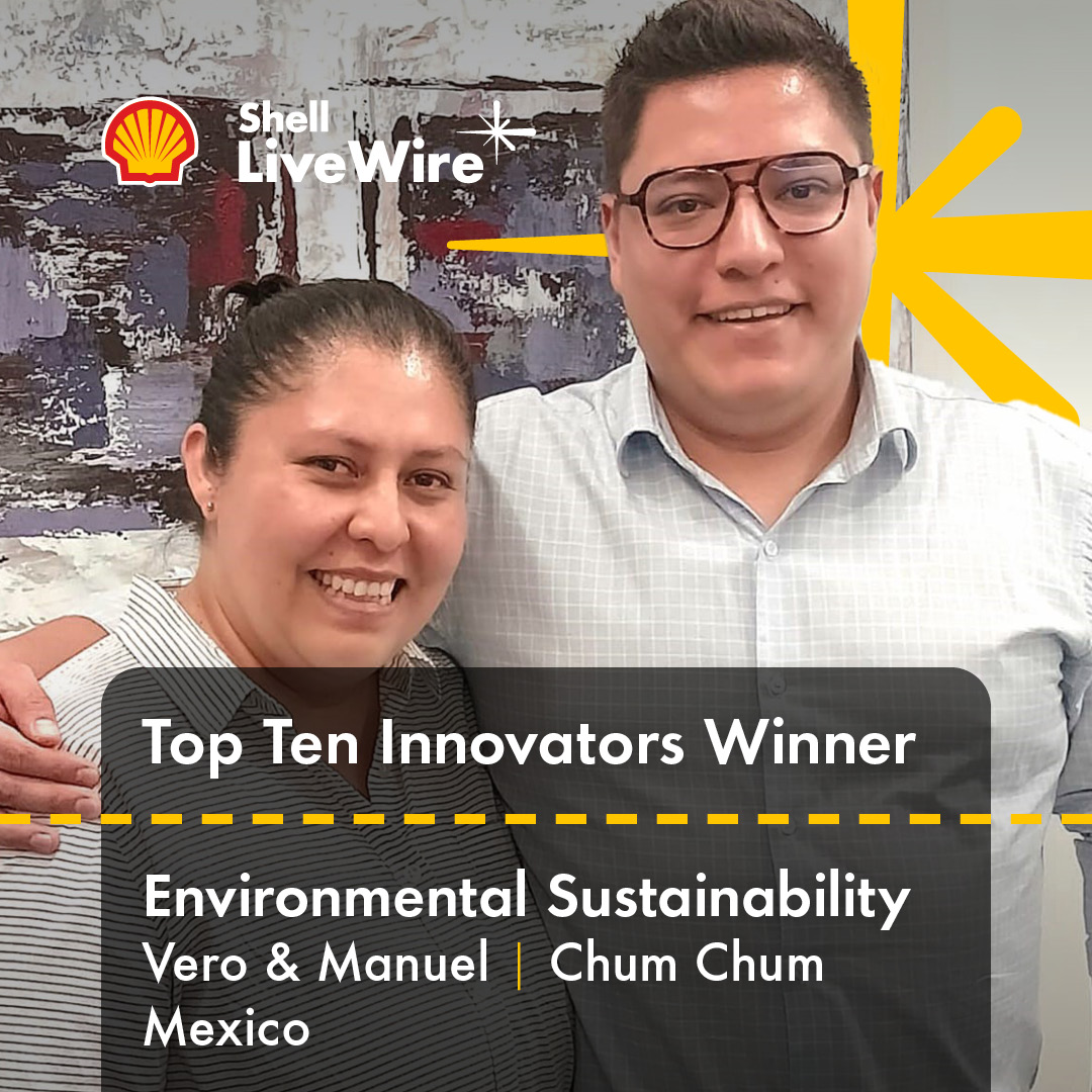 Verónica Macías Díaz &amp; José Manuel Bravo Núñez of Chum Chum in Mexico are winners of the Top Ten Innovators in Environmental Sustainability. They partner with actors across the food supply chain to reclaim and reprocess food waste.  

Learn more here: go.shell.com/43ab3w1