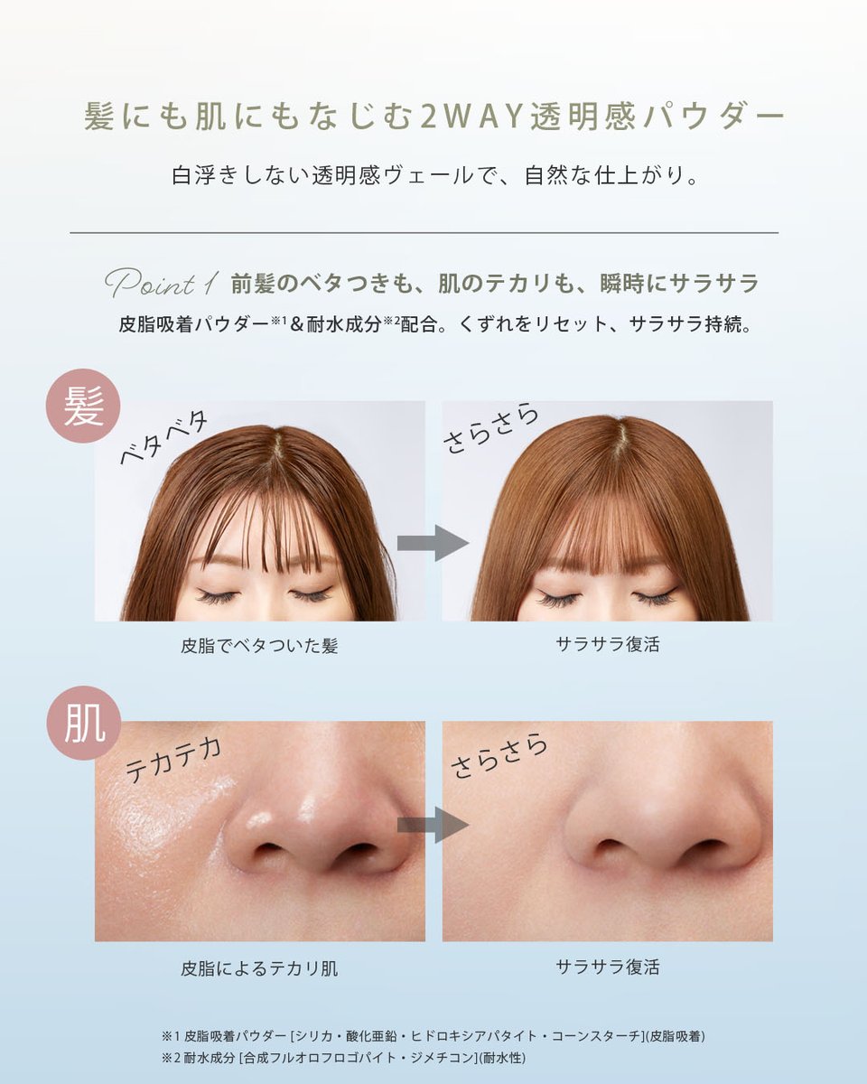 顔と髪のテカり・ベタつきを瞬時にオフするリセットパウダー