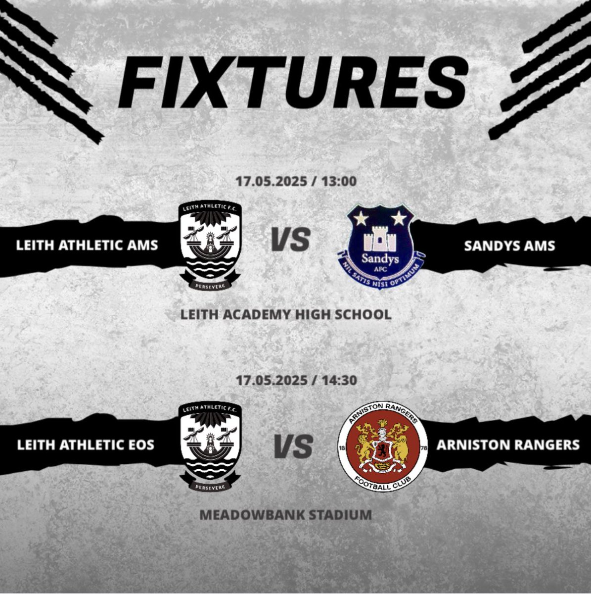 Two huge fixtures on Saturday afternoon for the club. 

The AMS side play Sandys AMS in a league title deciding fixture, and our EOS First Team play Arniston Rangers, where they only need a point to avoid relegation. 

Last game of the league for both teams before they head into