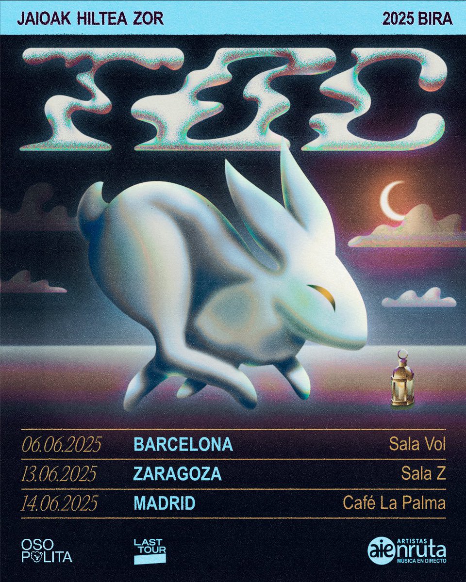 "JAIOAK HILTEA ZOR" TOUR🐇 
TOC continúa con la gira de su segundo álbum por varias ciudades ‼️
¿Ya sabes a cuál vas a ir? 🫵

"JAIOAK HILTEA ZOR" TOUR🐇 
TOC-k bere bigarren diska aurkezten jarraitzen du hiri ugaritan‼️

Ze kontzertutan ikusiko zaitugu? 🫵