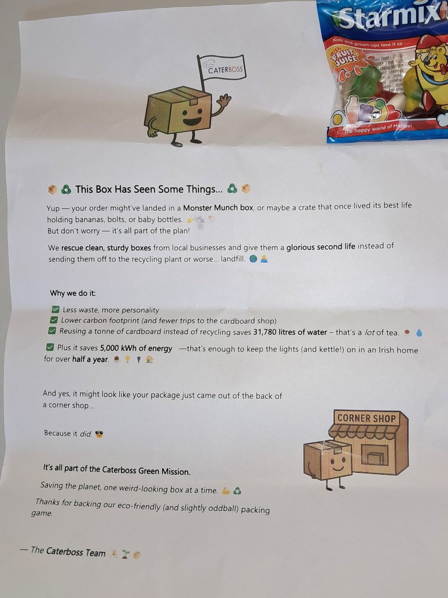 Castletroy College (@castletroyc) on Twitter photo What a great, surprising, green and fun message to receive, with thanks from <a href="/CaterbossI/">Caterboss Ireland</a> yesterday <a href="/GreenSchoolsIre/">Green-Schools</a> #SDG3 SDG4 #SDG12 <a href="/Take1_Programme/">Take 1 Programme</a> <a href="/TLC_Limerick/">Team Limerick Clean-Up</a> #lesswaste #lowercarbonfootprint #savingenergy #addingsmiles #greenmission #ecofriendlypackinggame What a great, surprising, green and fun message to receive, with thanks from <a href="/CaterbossI/">Caterboss Ireland</a> yesterday <a href="/GreenSchoolsIre/">Green-Schools</a> #SDG3 SDG4 #SDG12 <a href="/Take1_Programme/">Take 1 Programme</a> <a href="/TLC_Limerick/">Team Limerick Clean-Up</a> #lesswaste #lowercarbonfootprint #savingenergy #addingsmiles #greenmission #ecofriendlypackinggame