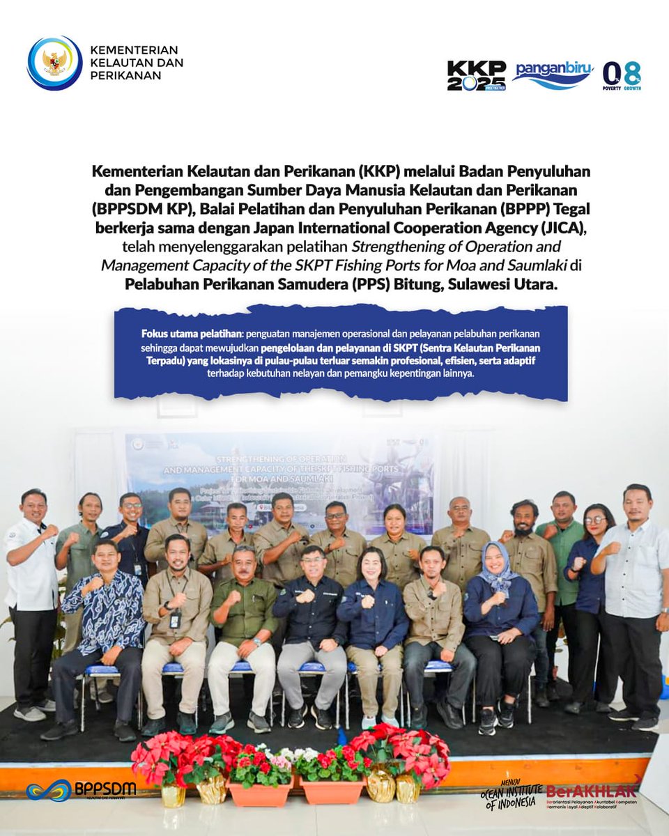 Sebagai wujud implementasinya, <a href="/bppsdm_kp/">BPPSDM KKP</a> <a href="/bppsdm_puslatkp/">Pusat Pelatihan KP</a> <a href="/bppsdm_bp3tegal/">PK BLU BPPP Tegal</a> bekerja sama dengan JICA, telah menyelenggarakan #PelatihanKP untuk meningkatkan manajemen &amp; kapasitas SDM dalam pengelolaan &amp; pelayanan di SKPT pulau terluar