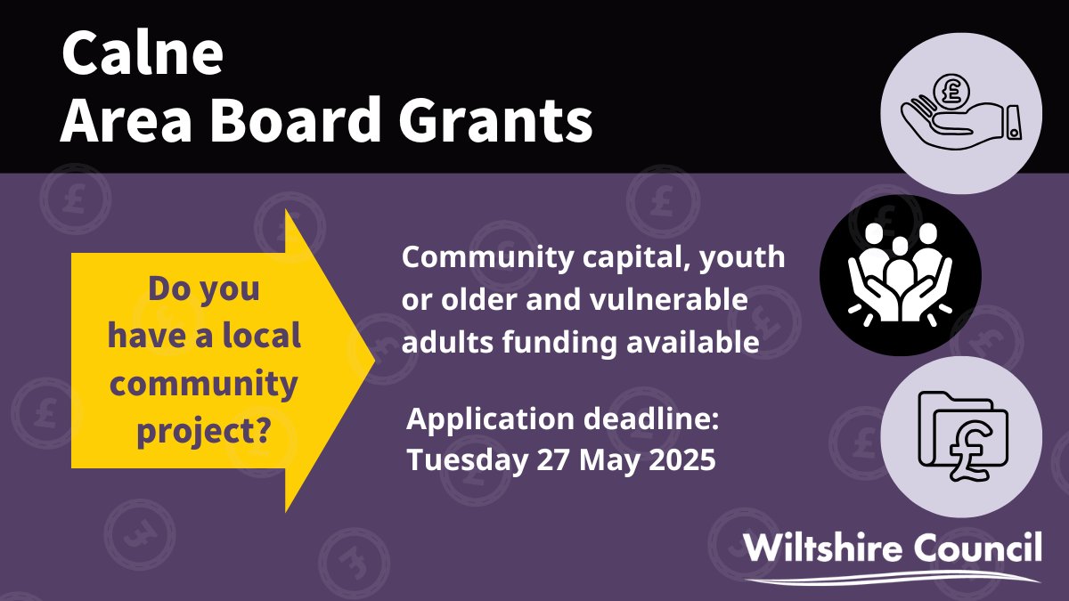 Calne Area Board grant deadline is approaching!

If your organisation needs funding support for an upcoming project, get your grant application in by Tuesday 27th May 2025.

More info 👉 orlo.uk/Area_Board_Gra…
