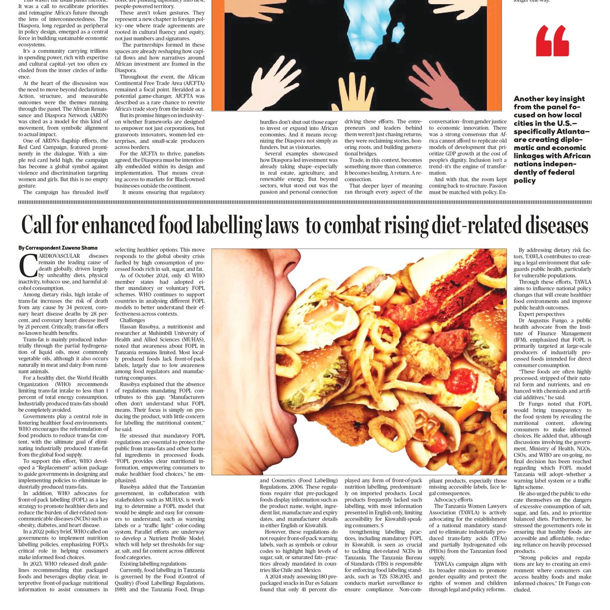 We need stronger food labelling laws to curb the surge in diet-related diseases.

Clear and accessible Front-of-Pack Labelling (#FOPL) can empower consumers to make healthier choices and protect public health.

Let’s put people’s health first!

#FOPL
#FoodPolicyTZ