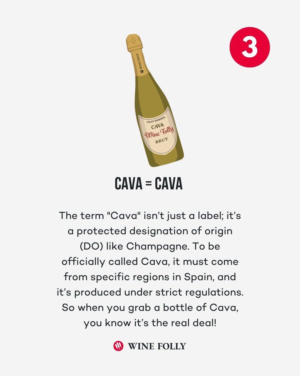 WineFolly's tweet image. Spain’s sparkling secret is made using a method very familiar to Champagne, but with a twist of its own. 🍾✨ 

🎯 Learn more at winefolly.com/wines/cava/

#Cava #SparklingWine #SpanishWine