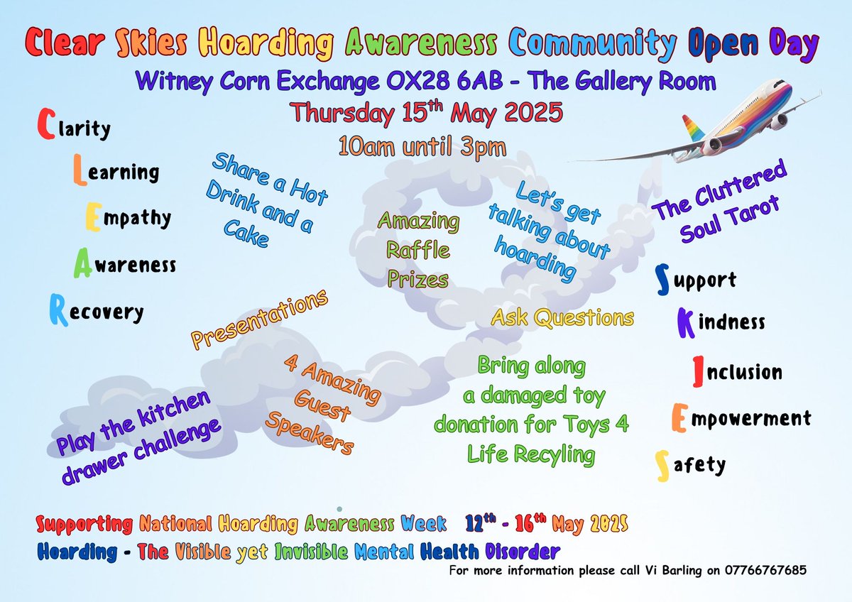 We're proud to be grant-aiding this Community Open Day. Pop along  to Witney Corn Exchange on Thurs (15 May) from 10am-3pm for info on the emotional + physical challenges of chronic disorganisation + hoarding disorder.
#MentalHealthAwarenessWeek #NationalHoardingAwarenessWeek