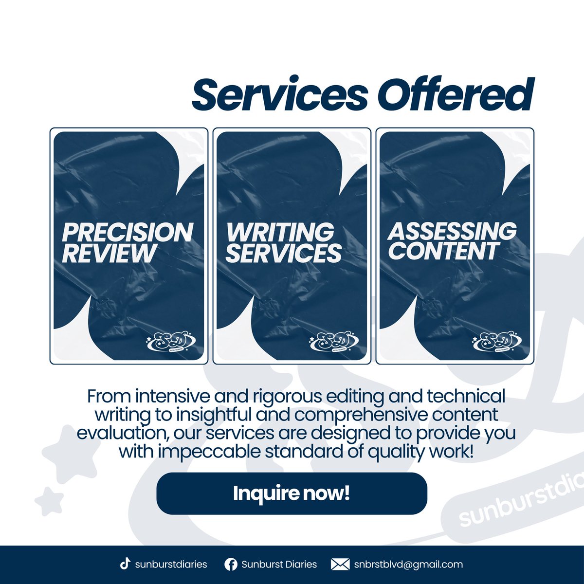 Get a revamped, earnestly critiqued paper to a top-tier level at low-cost rates! Turn your work into one with riveting reading experiences, free from prejudged ideas! ✷

🔗:  facebook.com/profile.php?id…

#sunburstdiaries #research #grammarian #proofreading #editing #commissionsopen