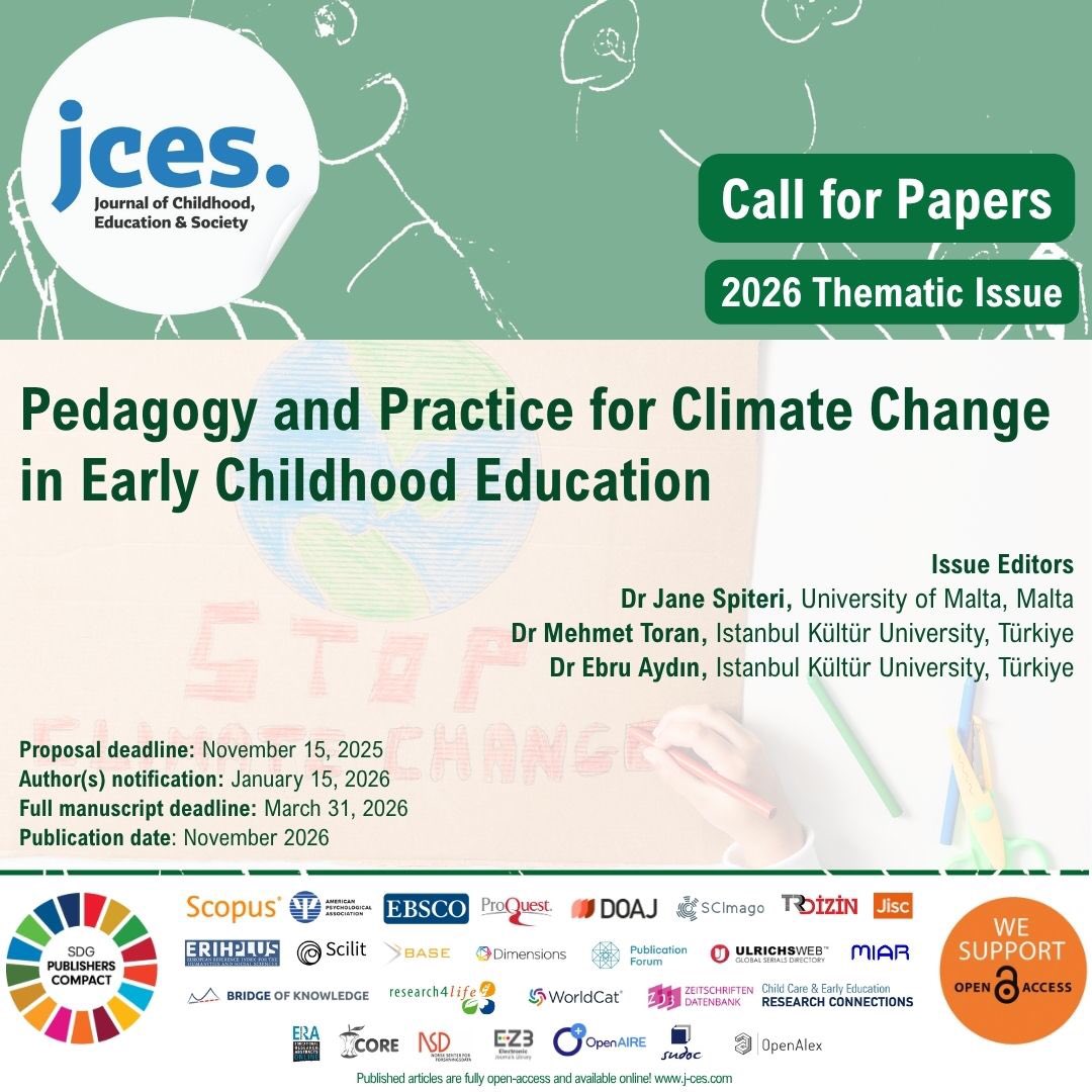 journal_CES's tweet image. #CallforPapers: Thematic issue opens for proposals “Pedagogy and Practice for Climate Change in Early Childhood Education”
Issue editors: @phd_jane, @mehmet_toran & Ebru Aydın
Find out more: j-ces.com/index.php/jces…
#climate #earlyyears #education #childhood #climatechange