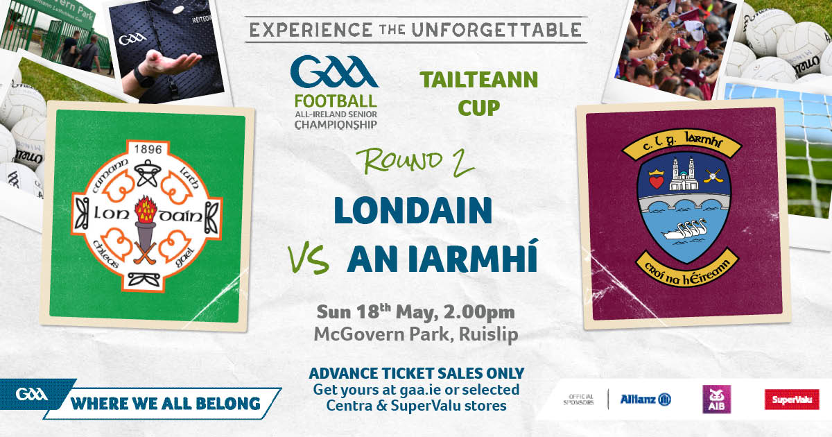 On Sunday 18th May, we face Westmeath in Round Two of the Tailteann Cup.

🏟 McGovern Park, Ruislip 
🕑 2pm
🎟 Adult = €15 (£14)
🎟 Student/OAP = €10 (£9)
🎟 Juvenile = €5 (£4)

Online ticket sales: am.ticketmaster.com/gaa/buy/25MC18…