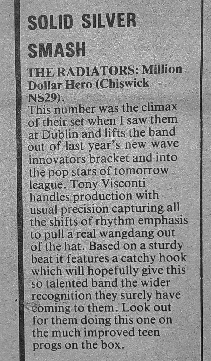 Sounds Clips (@soundsclips) on Twitter photo review of The Radiators of single 'Million Dollar Hero' in Sounds 13th, May 1978.
<a href="/buddyholidai/">pete holidai</a> review of The Radiators of single 'Million Dollar Hero' in Sounds 13th, May 1978.
<a href="/buddyholidai/">pete holidai</a>