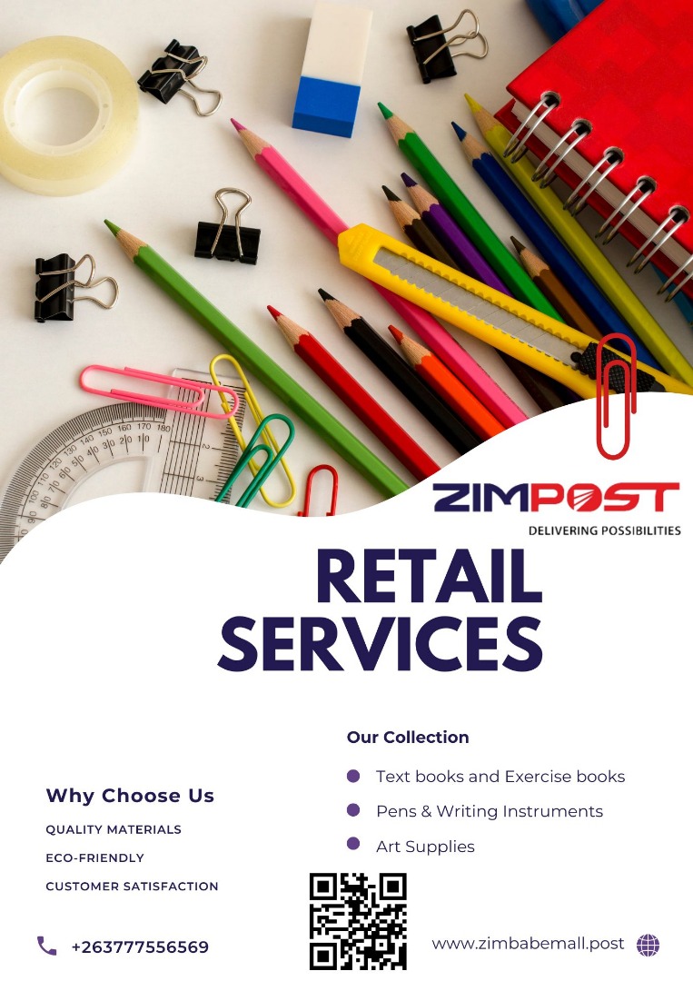 Back to school.

We've got you covered.

Visit your nearest Post Office for a variety of retail services or shop online at zimbabwemall.post 

#RetailServices
#Zimpost@135Years #ZimpostDeliveringPossibilities