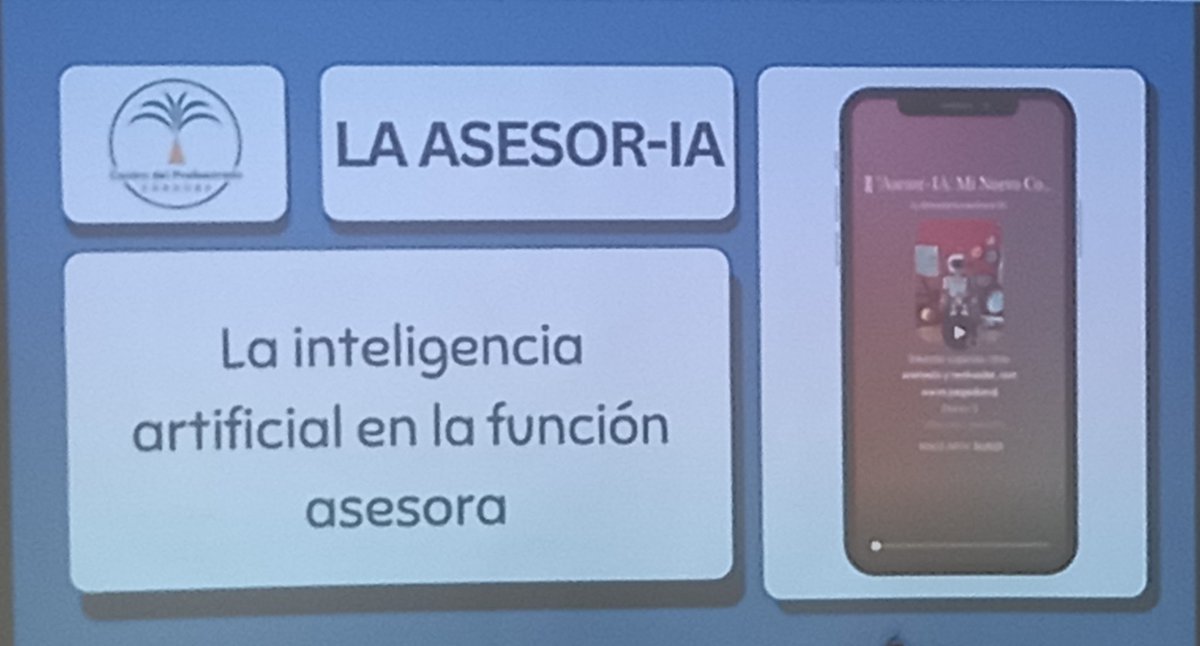 cepcordoba's tweet image. Continuamos la JORNADA PROVINCIAL DE LA RED ASESORA en @C3A_Andalucia  con la ponencia LA ASESOR-IA a cargo de @algobar y @MaiteAcisclos sobre la aplicación  de la IA a la gestión de la labor asesora
@ceppriegomonti @ceppenarroya