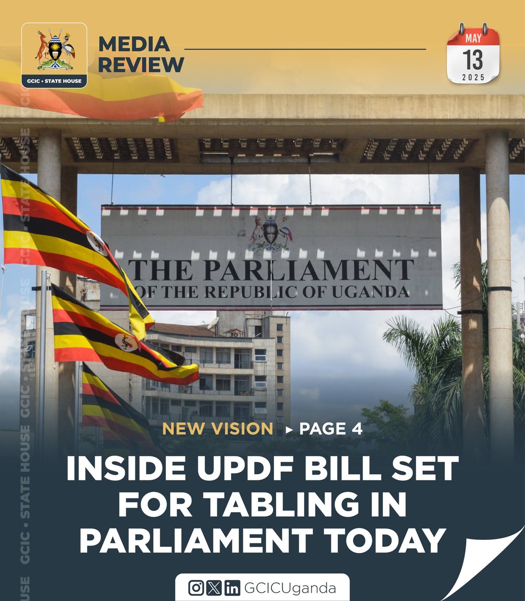GovUganda's tweet image. The Government will today table before Parliament the long-anticipated Uganda Peoples’ Defence Forces (UPDF) Amendment Bill, 2025 which seeks to reform the military justice system and streamline the command structures of the UPDF.
media.gcic.go.ug/media-review-1…
