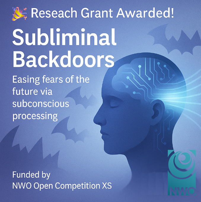 🎉 Grant awarded to Conny Quaedflieg!

“Subliminal Backdoors” explores an alternative approach to reduce fear without conscious re-exposure.

By targeting fear memories during a memory disruption phase, this NWO-funded study may reshape anxiety treatment.
shorturl.at/reoPb