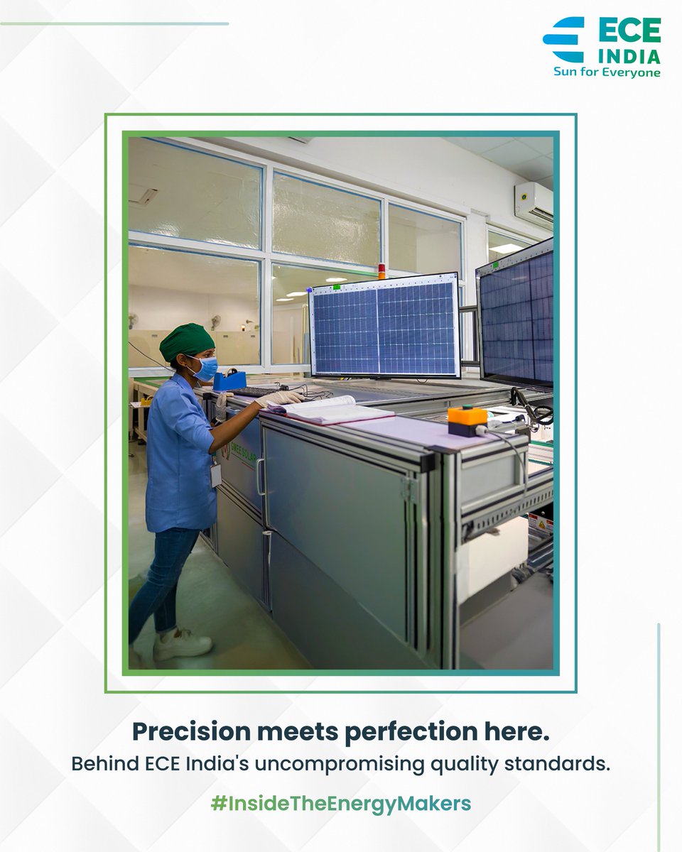 EceEnergies's tweet photo. At ECE India, every product passes through rigorous quality checks before it reaches you. Because excellence isn’t just a goal, it is a process. #InsideECE #BuiltForQuality

#ECEIndia #SunForEveryone #BrightFuture #SustainableEnergy #CleanEnergyForAll #SolarPower #GreenFuture https://t.co/E0LTaazbiS