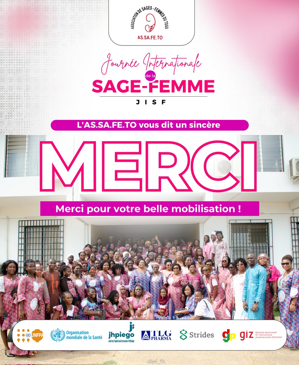 L'AS.SA.FE.TO et tout le corps des sages-femmes du Togo vous adressent leurs sincères remerciements pour l'engouement et la grande mobilisation dont vous avez fait preuve pendant toute la célébration de la Journée Internationale de la Sage-femme. 
#journéesagefemme