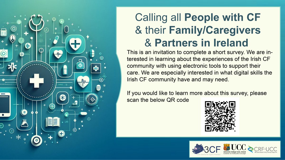 We are interested in learning about the experiences of the #Irish #CF #community with using electronic tools to support their care. We are especially interested in what digital skills the Irish #CysticFibrosis community have and may need. ucc.qualtrics.com/jfe/form/SV_9v…