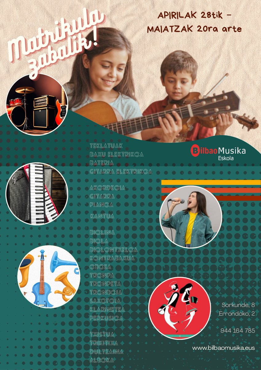 📝📣 El 20 de mayo se cierra el plazo de nuevas matriculaciones para el curso 2025-2026 de la Escuela Municipal de Música de Bilbao.

ℹ️ bilbaomusika.eus

#BilbaoMusika  #BilbaoMusikaEskola
