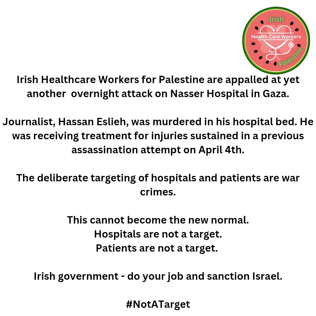 Hospitals are #NotATarget
Sanctions NOW <a href="/MichealMartinTD/">Micheál Martin</a> <a href="/SimonHarrisTD/">Simon Harris TD</a>
