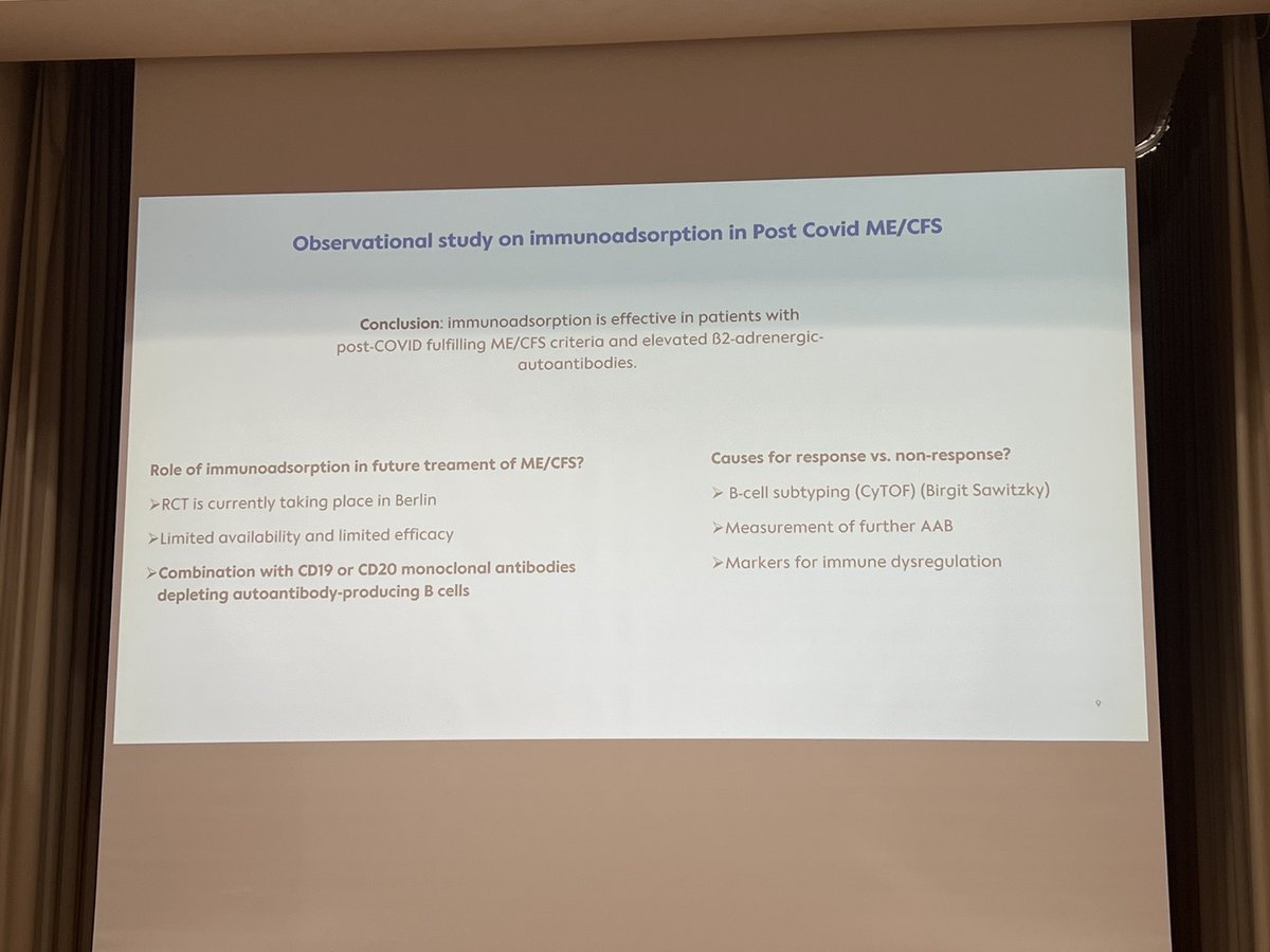 Repeated immunoadsorption in #MECFS by Elisa Stein, Charité:
Significant reduction of immunoglobulins and autoantibodies – but clinical effect often not sustained.
Trial data highlight: responders exist – but why only some?
The key may lie in B-cell targeting.
#MEawarenessmonth