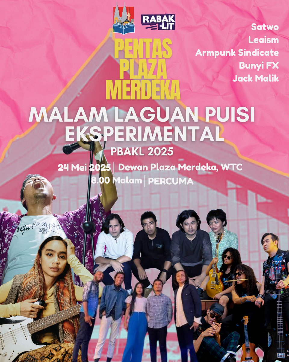 Malam Laguan Puisi Eksperimental di <a href="/KLIBF/">klibf.my</a>. Puisi-puisi dari buku <a href="/rabaklit/">Rabak-Lit | PBAKL 25, DEPAN PINTU TR4</a> akan dilagukan dan dipersembahkan oleh Leaism, Bunyi FX dan Armpunk Sindicate. Persembahan istimewa dari band SATWO dan puisi Jack Malik.