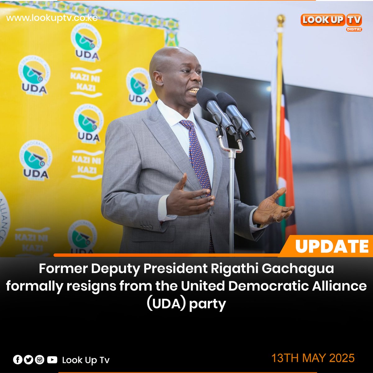 Former Deputy President Rigathi Gachagua formally resigns from the United Democratic Alliance (UDA) party
