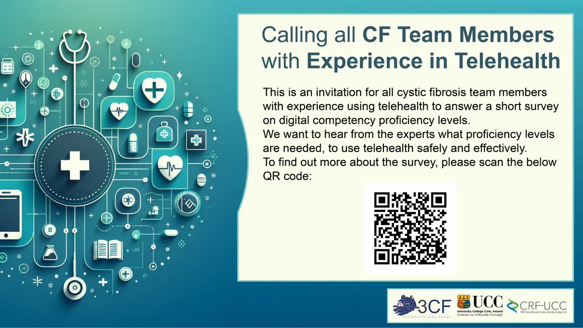 We want to hear from #cysticfibrosis #careteam members with experience using #telehealth on what #digitalCompetency proficiency levels are needed, to use telehealth safely and effectively. To find out more, click here: ucc.qualtrics.com/jfe/form/SV_9y…