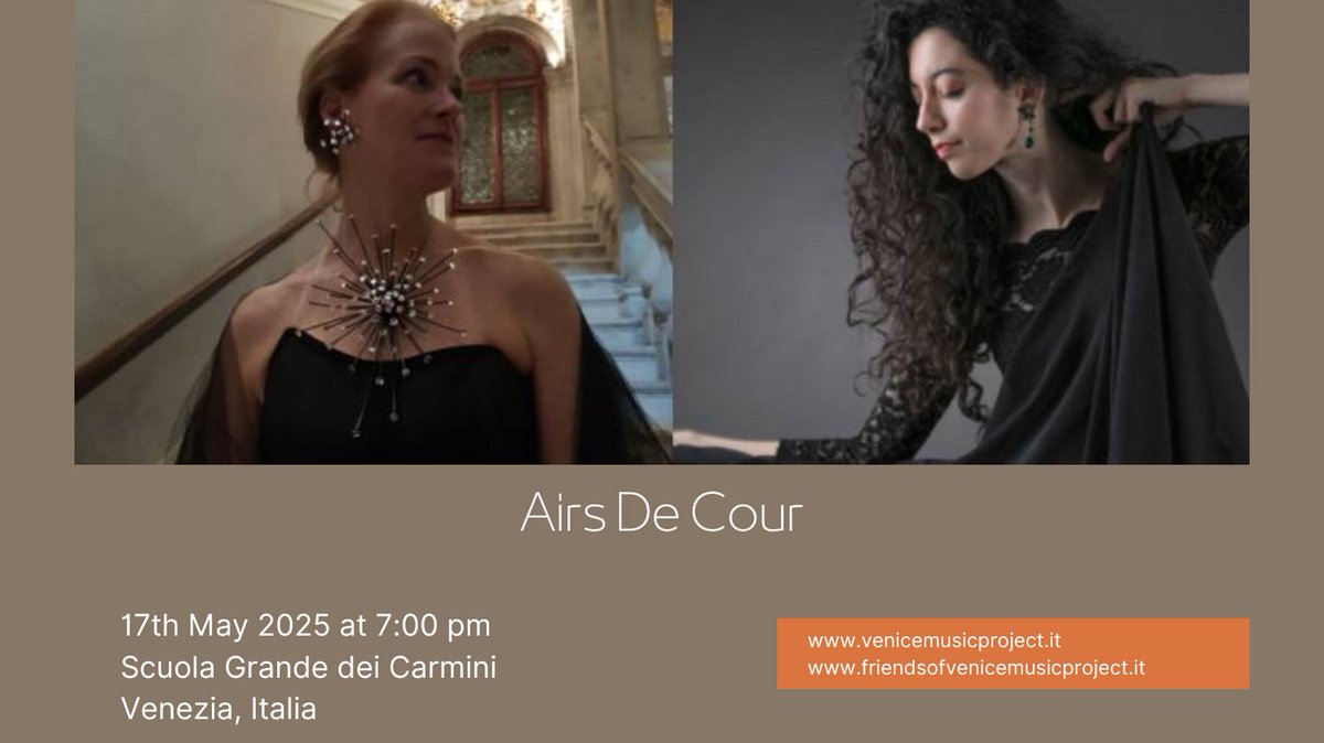 In the 17th century, the “airs de cour” combined poetry and music and reflected growing sophistication in salons and the noble families in both the courts of #France and the Spanish queen, Anna. 

#Soprano #Baroque #Orchestra #MusicinVenice #ConcertVenice #Postipermusicalive