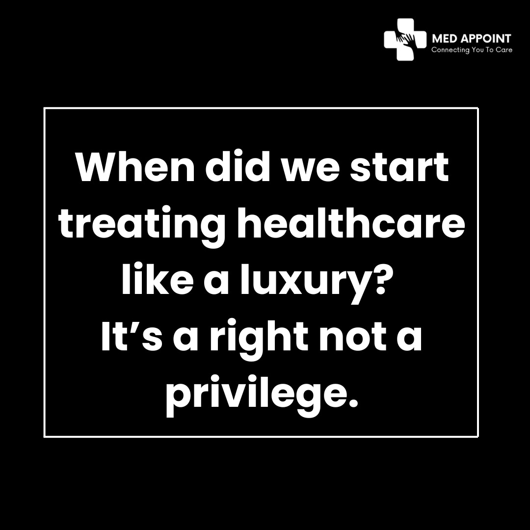 Medappointapp's tweet photo. Stop doing this one thing:

Stop treating healthcare like it’s optional.

It’s not a privilege. 

It’s a right.

At Med Appoint, we’re building for access, not gatekeeping.

🩺 Tag someone who needs this mindset shift.

#HealthcareSolutions  #DoctorAppointments  #HealthcareTech https://t.co/rOuV2n02FG