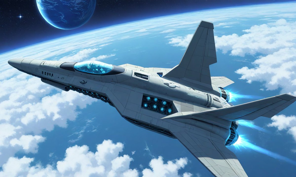 EAAII_V's tweet photo. #AIArt, #anime_style, #DigitalArt, #spaceship, #starfighter, #sci_fi, #digitalart, #conceptart, #aerospace, #futuristic, #spacecraft, #fighterjet, #highaltitude, #earthview, #clouds, #atmosphere, #space, #thrusters, #afterburner, #blueglow, #dynamicangle, #speed, #technology https://t.co/LkKBYQcERU
