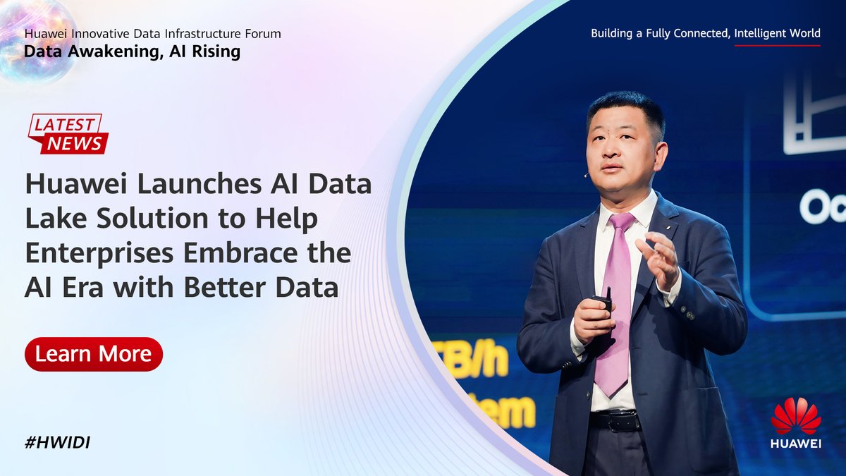 IT_Huawei's tweet image. ICYMI: #HuaweiStorage unveiled its #AI #DataLake Solution at #HWIDI 2025: high-performance #OceanStor A Series that boosts model training and inference, #OceanStorPacific Scale-Out Storage for mass data, and #OceanProtect for solid data protection. 👀Learn more: