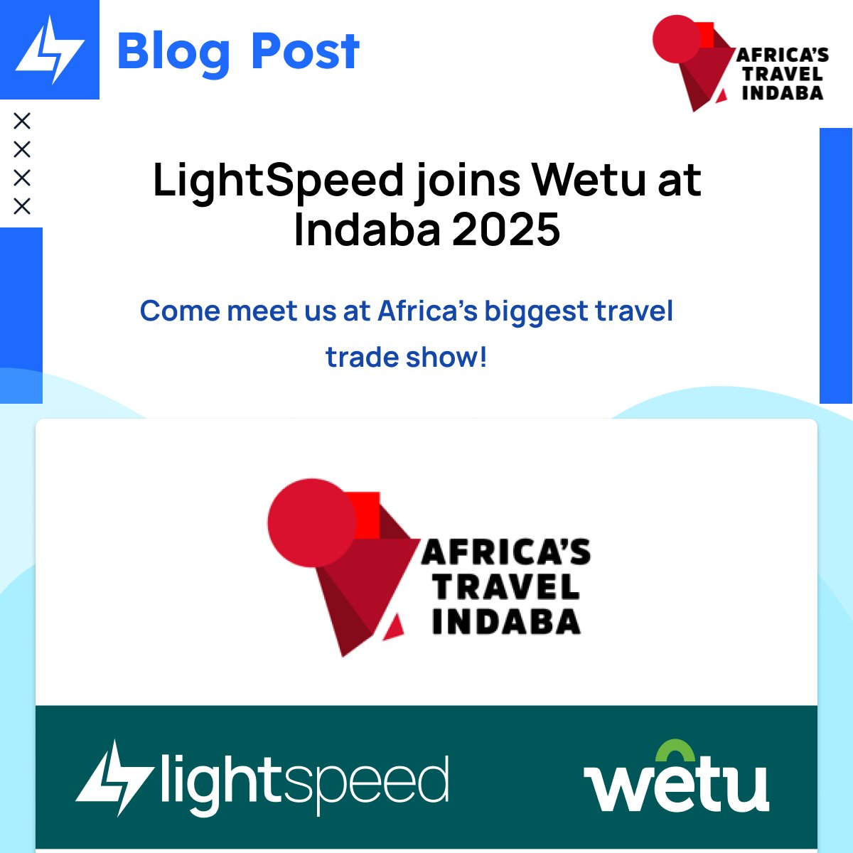 LightSpeed (@lightspeedwp) on Twitter photo We're live at #Indaba2025 with <a href="/WetuTravel/">Wetu Tourism Solutions</a>!
Discover our new #TourOperatorPlugin and Wetu Content Importer for #WordPress — designed to revolutionize travel websites.
Swing by the Wetu stand to learn more!
🔗 More here: lightspeedwp.agency/lightspeed-joi…
#TravelTech #Wetu #LightSpeed We're live at #Indaba2025 with <a href="/WetuTravel/">Wetu Tourism Solutions</a>!
Discover our new #TourOperatorPlugin and Wetu Content Importer for #WordPress — designed to revolutionize travel websites.
Swing by the Wetu stand to learn more!
🔗 More here: lightspeedwp.agency/lightspeed-joi…
#TravelTech #Wetu #LightSpeed