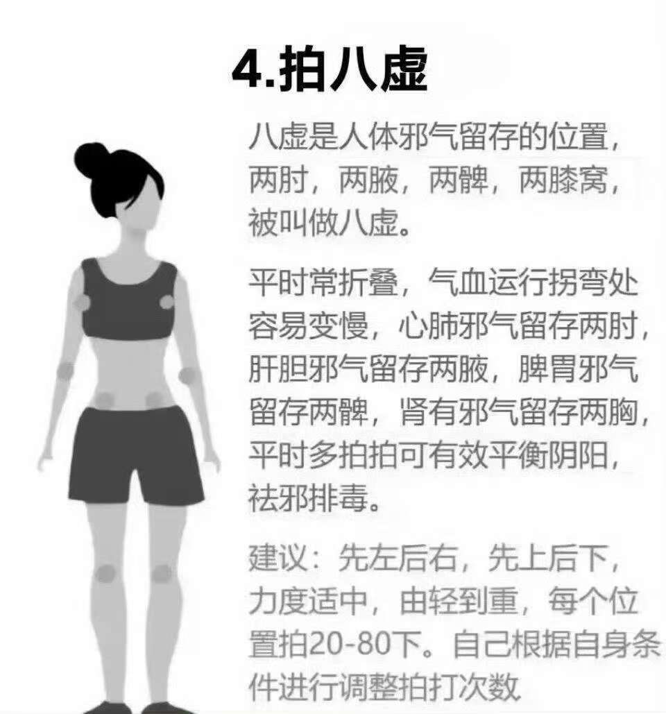 气血差，八段锦里超级怕的8个动作‼️ 练起来||
1、金鸡独立（疏通经络）
2、还阳卧（通经络，畅气血）
3、八段锦（强身健体）
4、拍八虚（祛邪排毒）
5、搓手掌心（通经络，畅气血，促循环）
6、仙人揉腹（助消化，畅气血）
7、108拜（运动全身，促循环）
8、站桩（养气血）

#中医 #养生 #气血 #八段锦