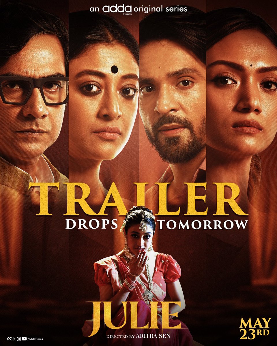 #Julie Teaser 2 ignited the spark, the most awaited Trailer drops Tomorrow.⚡️

#Julie directed by Aritra Sen, Streaming from May 23rd only on #Addatimes.

#Julie #NewSeriesAlert  #AddaEkhonJomjomat #Addatimes2025