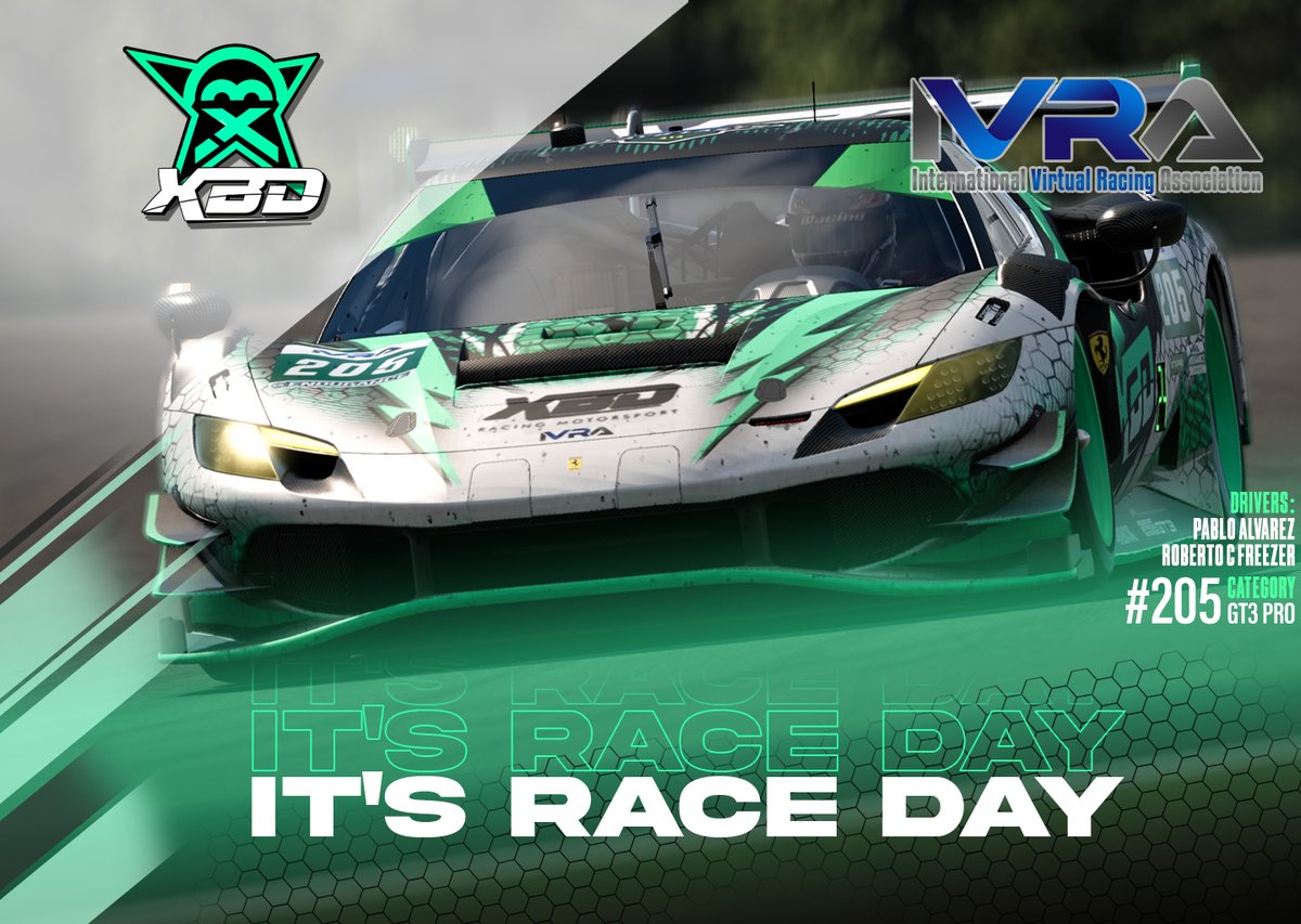 XBD RACING MOTORSPORT (@xbdracing) on Twitter photo Last race‼️
We bid farewell to the championship from the beautiful and mythical SPA circuit.
The pilots are som: 👇
👥 <a href="/Pabloalvarezreq/">Pablo</a> & <a href="/IZer91/">Roberto C Freezer</a> 
📽️ youtube.com/@RacespotTV
⏰ 14:30 aprox
📌 Spa-Francorchamps
#GreenPower #GoXBD <a href="/IVRALeague/">IVRA</a> Last race‼️
We bid farewell to the championship from the beautiful and mythical SPA circuit.
The pilots are som: 👇
👥 <a href="/Pabloalvarezreq/">Pablo</a> & <a href="/IZer91/">Roberto C Freezer</a> 
📽️ youtube.com/@RacespotTV
⏰ 14:30 aprox
📌 Spa-Francorchamps
#GreenPower #GoXBD <a href="/IVRALeague/">IVRA</a>