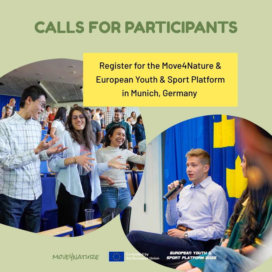 Join us! 😎
We are pleased to announce 🏆 the open call for the Move4Nature initiative, taking place during the European Youth &amp; Sport Platform from 5–7 June 2025 in Munich, Germany.

🗓 5-7 June 2025
📍 Munich, Germany
🏫 Sportschule Oberhaching

👉
engsoyouth.eu/2025/05/13/ope…