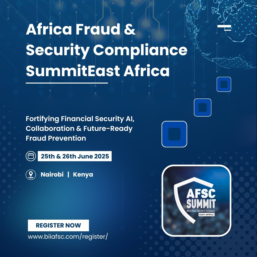 We’re proud to be media partners for Africa Fraud, Security &amp; Compliance Summit 2025.

25th &amp; 26th June 2025
Nairobi, Kenya

Learn more: biiafsc.com/east-africa-ed…

#fraudprevention #cybersecurityafrica #financialcrime #compliance2025 #eastafrica #bankingsecurity