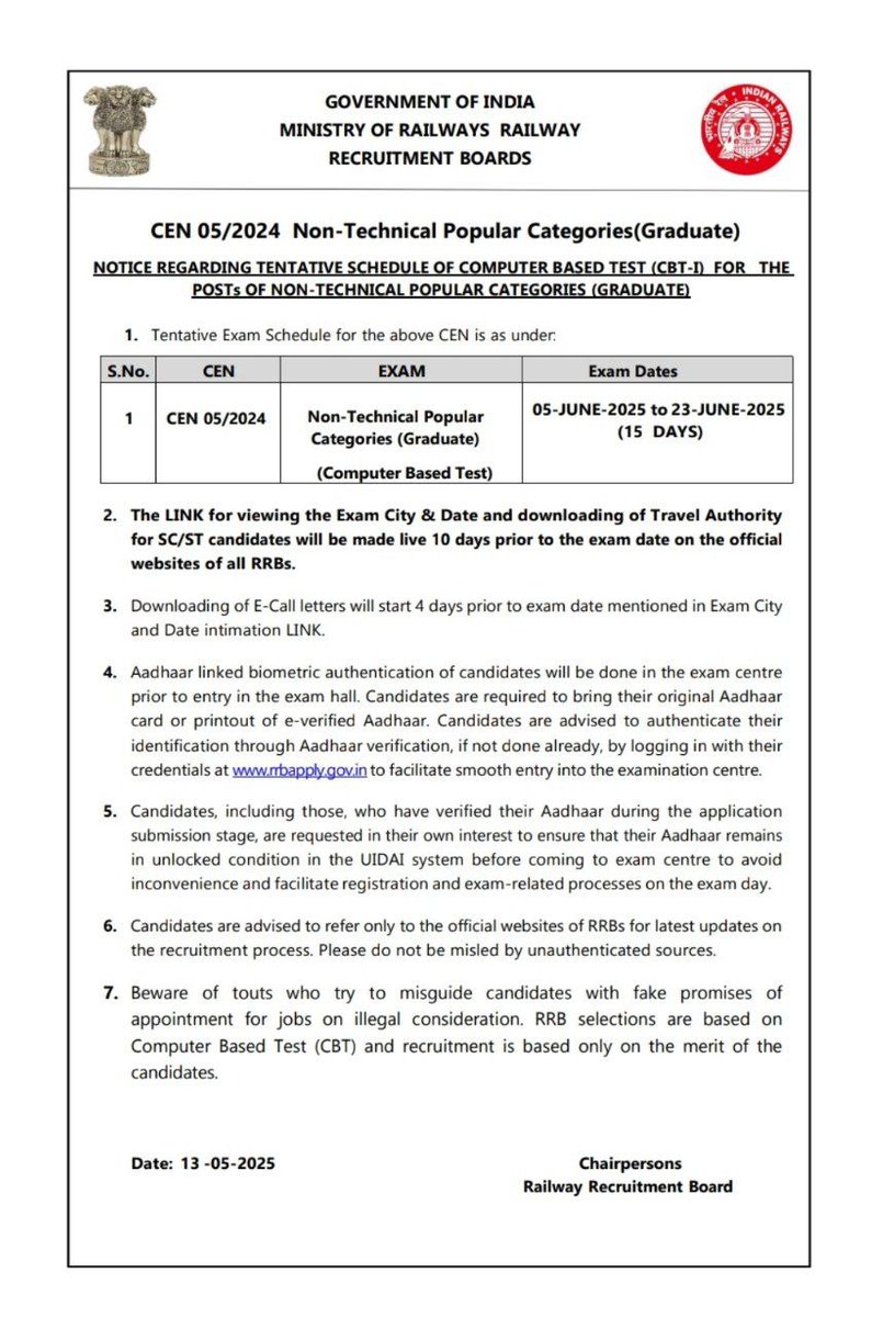 kishansingh503's tweet image. NTPC exam date 5 june &amp;amp;23 June 2025 
Computer based text 
#NTPC_EXAM_DATE