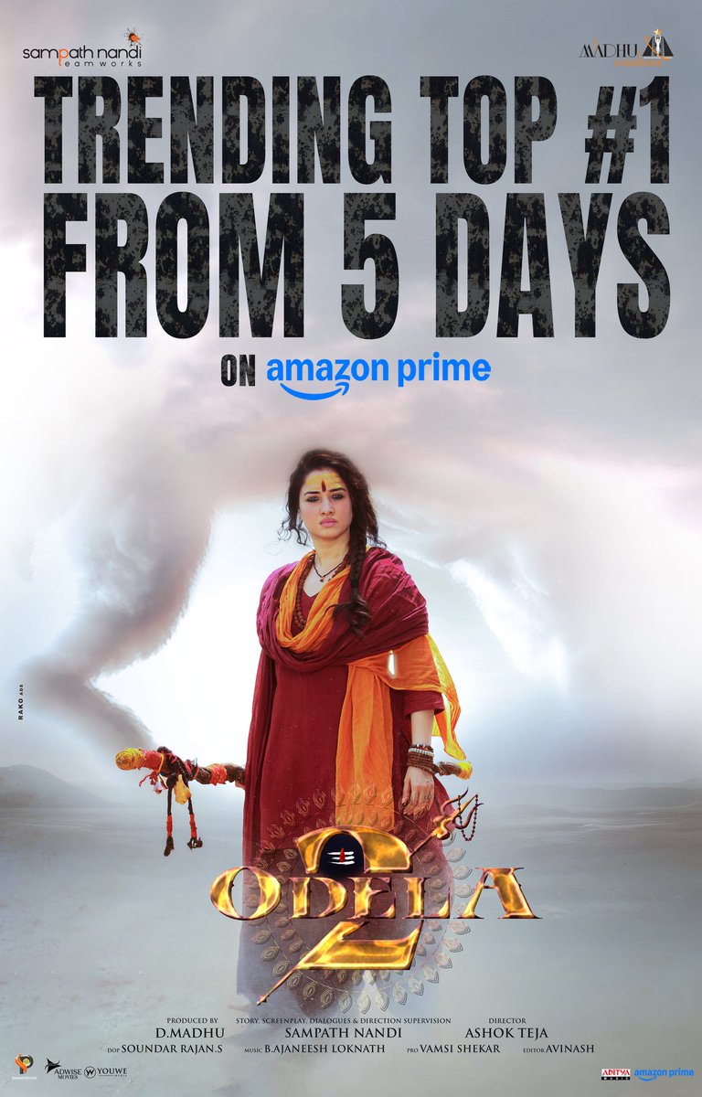 Sampath Nandi (@iamsampathnandi) on Twitter photo 5 DAYS.. 1 SPOT.. ENDLESS LOVE ❤️🔥🤗🙏🏾
#Odela2 Don't miss the divine experience.. now on <a href="/PrimeVideoIN/">prime video IN</a> 🔱✨
<a href="/tamannaahspeaks/">Tamannaah Bhatia</a> #DiMadhu <a href="/ashokalle2020/">alle_ashok_teja</a> <a href="/ihebahp/">Hebah Patel</a> <a href="/ImSimhaa/">Vasishta N Simha</a> <a href="/AJANEESHB/">B AJANEESH LOKNATH</a> <a href="/soundar16/">soundar rajan</a> @Neeta_lulla <a href="/SampathNandi_TW/">Sampath Nandi Team Works</a> <a href="/creations_madhu/">Madhu Creations</a> <a href="/adityamusic/">Aditya Music</a> 5 DAYS.. 1 SPOT.. ENDLESS LOVE ❤️🔥🤗🙏🏾
#Odela2 Don't miss the divine experience.. now on <a href="/PrimeVideoIN/">prime video IN</a> 🔱✨
<a href="/tamannaahspeaks/">Tamannaah Bhatia</a> #DiMadhu <a href="/ashokalle2020/">alle_ashok_teja</a> <a href="/ihebahp/">Hebah Patel</a> <a href="/ImSimhaa/">Vasishta N Simha</a> <a href="/AJANEESHB/">B AJANEESH LOKNATH</a> <a href="/soundar16/">soundar rajan</a> @Neeta_lulla <a href="/SampathNandi_TW/">Sampath Nandi Team Works</a> <a href="/creations_madhu/">Madhu Creations</a> <a href="/adityamusic/">Aditya Music</a>