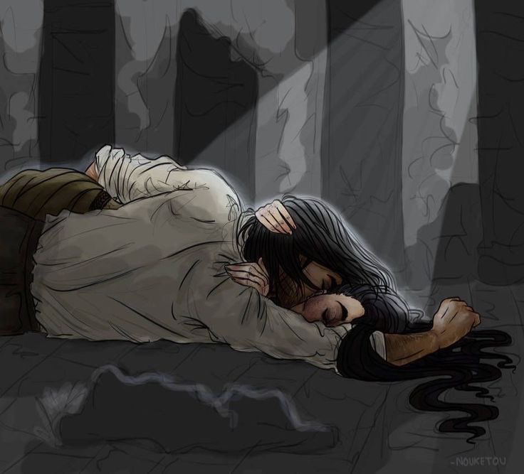 „Stop. Give me your hand.“

„I fear to stain your clothes with blood.“

„Stain them. I don‘t care.“

———