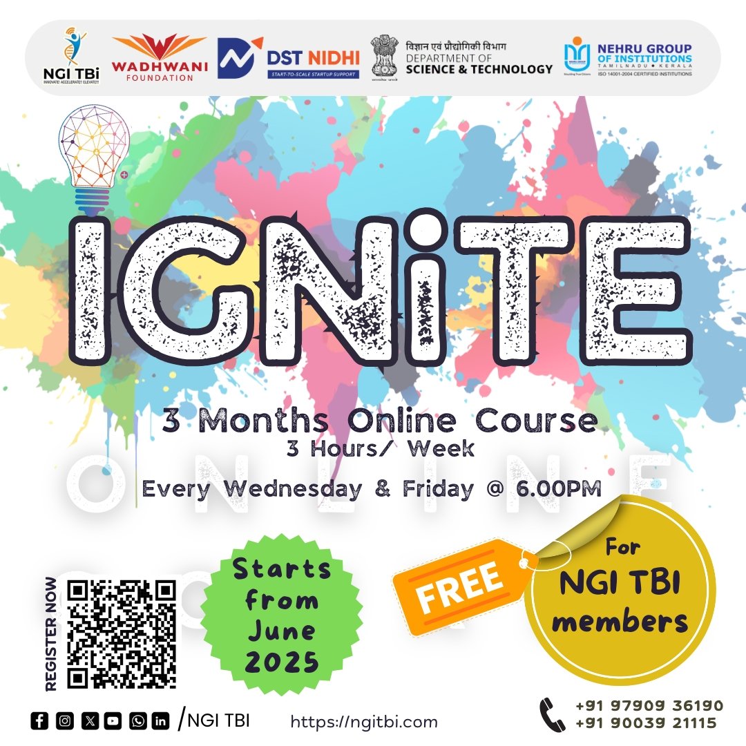 ngi_tbi's tweet image. Kickstart your entrepreneurial dreams with *IGNiTE* – a *3-month online course* exclusively for NGI TBI members!

📲 *Register Now* forms.gle/Fyo6N7nby6EBVj…
📞 *Contact:* +91 97909 36190 | +91 90039 21115

#IGNiTE #EntrepreneurshipProgram #StartupCourse #WadhwaniFoundation #NGITBI