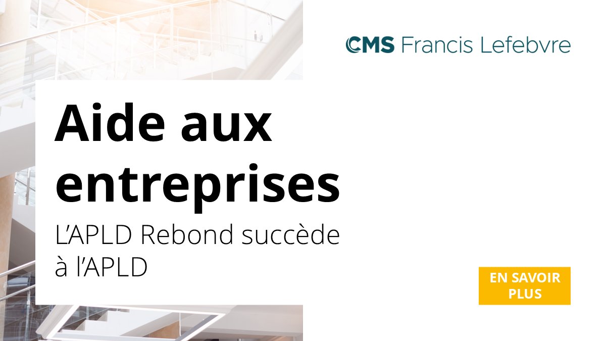 [#Flash] 📢 Depuis le 1er mars 2025, l'APLD Rebond aide les entreprises à maintenir l'emploi malgré une baisse d'activité. Indemnité : 70% du salaire brut, 100% en cas de formation. Durée : jusqu'à 18 mois sur 24 mois. Tous nos éclairages ⬇️
cms.law/fr/fra/news-in…