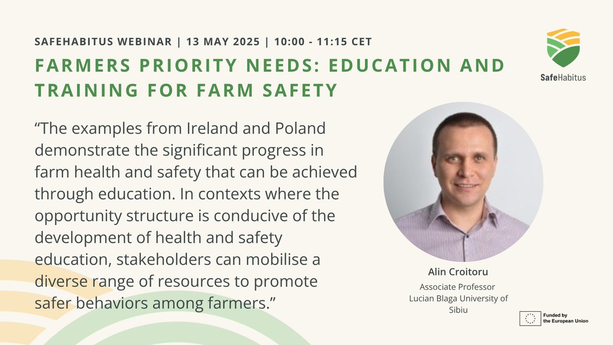 SafeHabitus (@safehabitus_eu) on Twitter photo Alin Croitoru from the <a href="/ULBSibiu/">Lucian Blaga University of Sibiu</a> on the importance of creating work environments conductive of safe behaviour on farms Alin Croitoru from the <a href="/ULBSibiu/">Lucian Blaga University of Sibiu</a> on the importance of creating work environments conductive of safe behaviour on farms