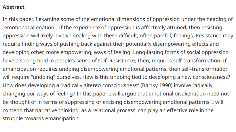 Laurencia Sáenz (@laurenciasaenz) on Twitter photo I am very happy to share that my article "Narrative Resistance and Emotional Transformations" is published today in <a href="/HypatiaJournal/">Hypatia Journal</a> ! 🥳
cambridge.org/core/journals/… I am very happy to share that my article "Narrative Resistance and Emotional Transformations" is published today in <a href="/HypatiaJournal/">Hypatia Journal</a> ! 🥳
cambridge.org/core/journals/…