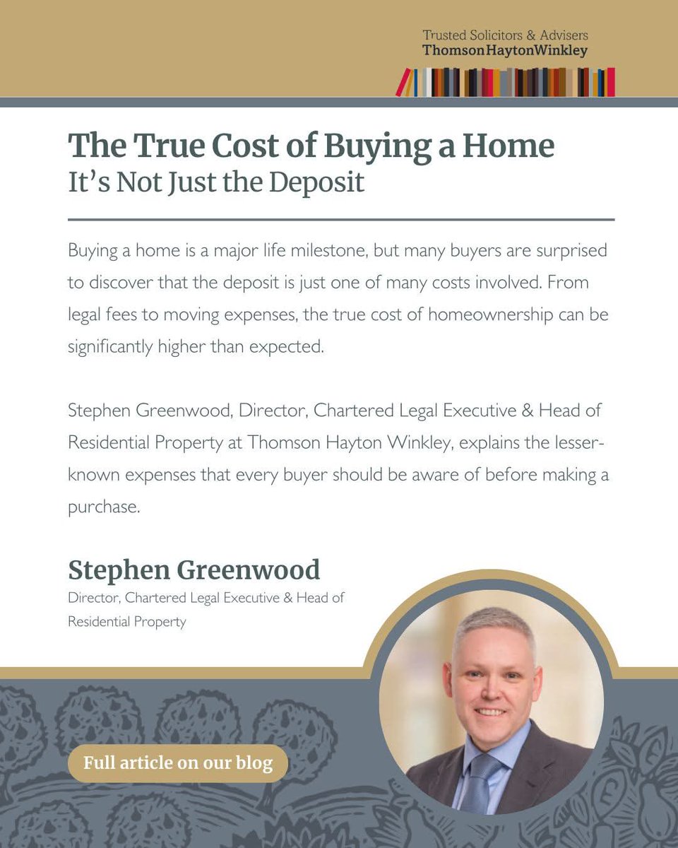 Buying a house is exciting - whether you are a first time buyer or moving up the ladder. But have you considered all the costs? 

thwlegal.co.uk/the-true-cost-…