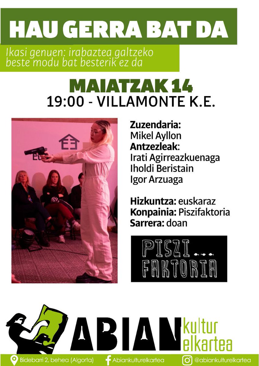 Hau bihar da, Algortan. 
Gerraren erradiografia bat, ikuskizun oso berezi batean.
Aukera baduzu, ez galdu!