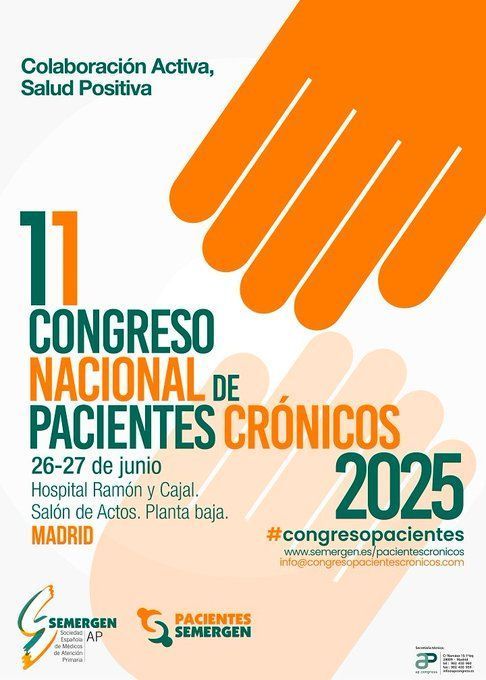 #CongresoPacientes
🔜  26 y 27 de junio de 2025
 🟠11 Congreso Nacional de Pacientes Crónicos organizado por 
@semergenap Y <a href="/PacientSemergen/">Pacientes SEMERGEN</a>

📍Hospital Ramón y Cajal. Salón de Actos (planta baja)