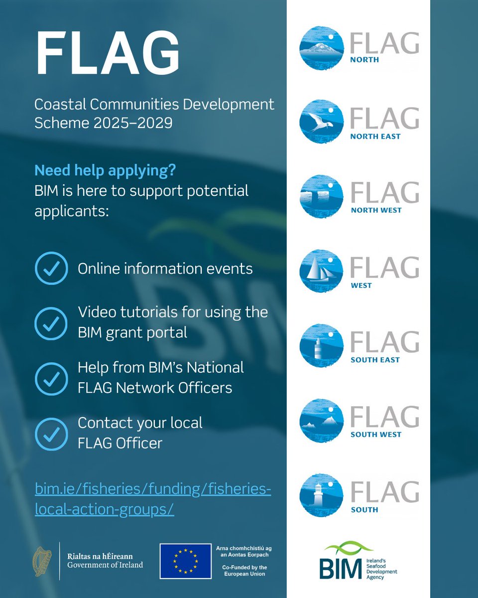 Bord Iascaigh Mhara (BIM) (@bordiascmhara) on Twitter photo One week remaining to apply for the FLAGs Scheme 2025.
If you're planning a project to support economic development in your coastal area, don’t miss this opportunity.
🔗ow.ly/oMe350VFiMo
#EUinmyregion 🇪🇺 🇮🇪 #EUFunds <a href="/agriculture_ie/">Dept of Agriculture, Food and the Marine</a> <a href="/EU_Commission/">European Commission</a> One week remaining to apply for the FLAGs Scheme 2025.
If you're planning a project to support economic development in your coastal area, don’t miss this opportunity.
🔗ow.ly/oMe350VFiMo
#EUinmyregion 🇪🇺 🇮🇪 #EUFunds <a href="/agriculture_ie/">Dept of Agriculture, Food and the Marine</a> <a href="/EU_Commission/">European Commission</a>